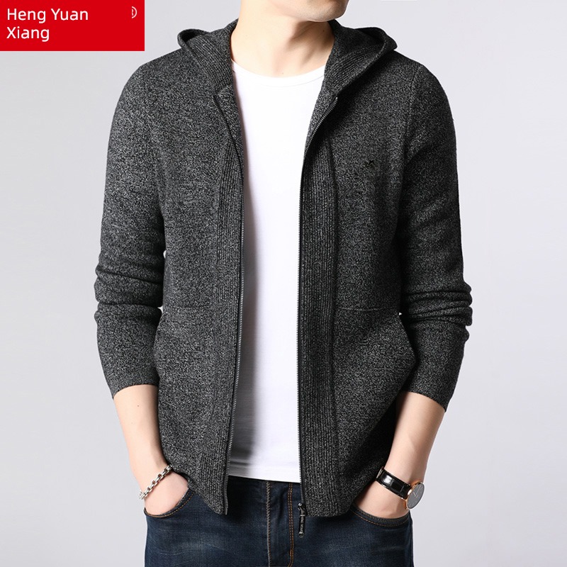 hyz  knitting wool Hooded leisure time man loose coat