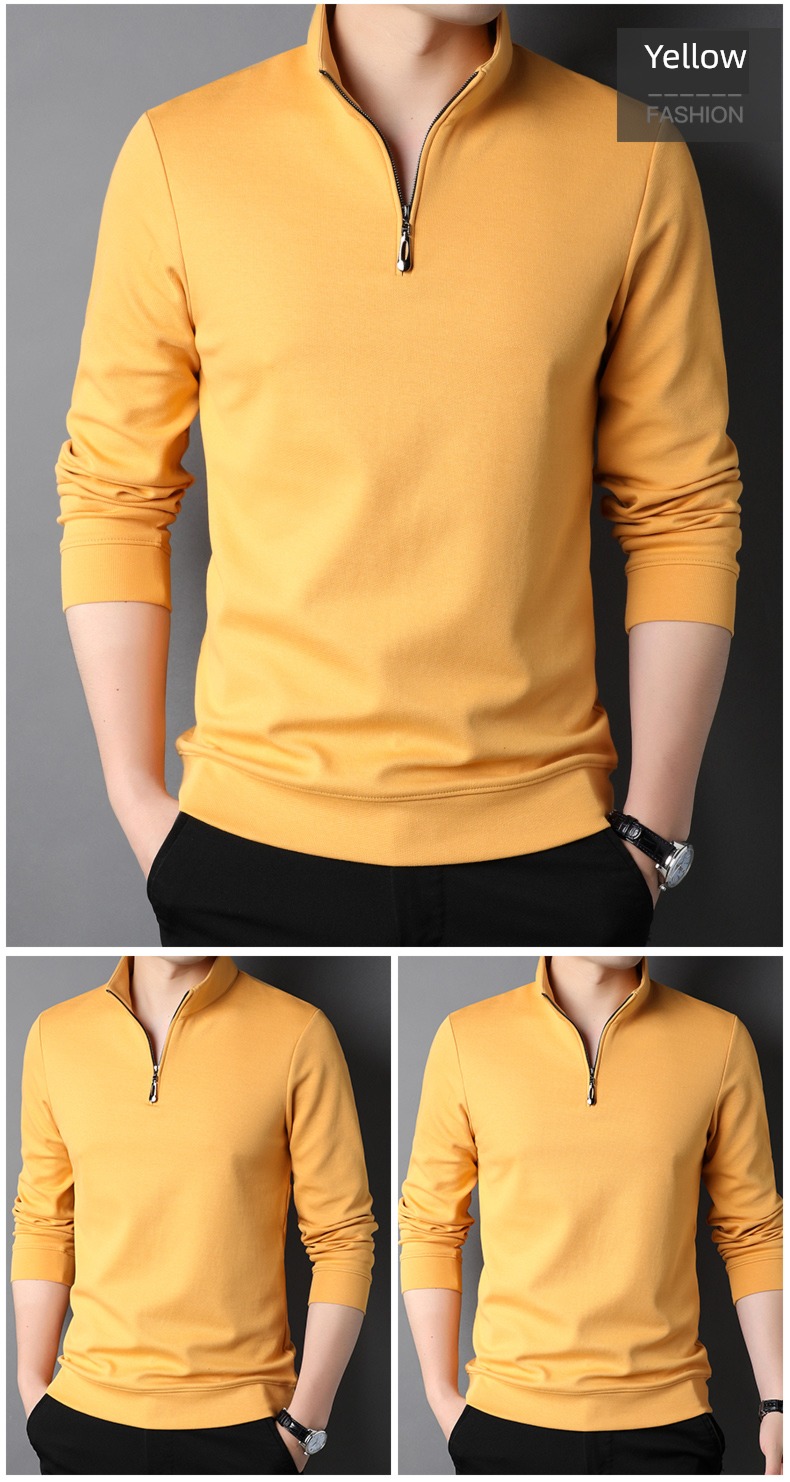 zipper Half height stand collar Autumn clothes man Long sleeve T-shirt