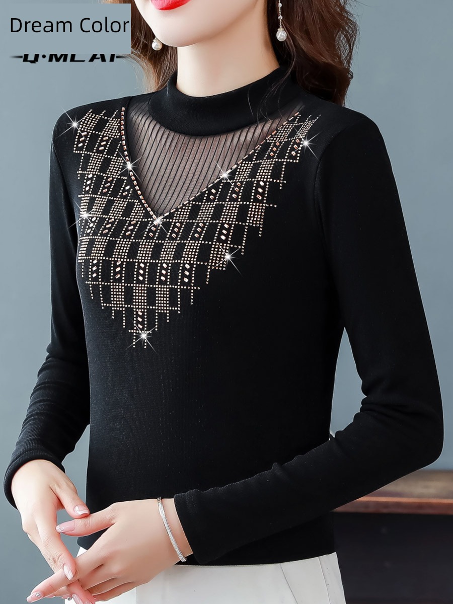European goods Small shirt ma'am Inner lap Plush T-shirt Autumn and winter clothes Half high collar Plush Undershirt mom keep warm Put on your clothes