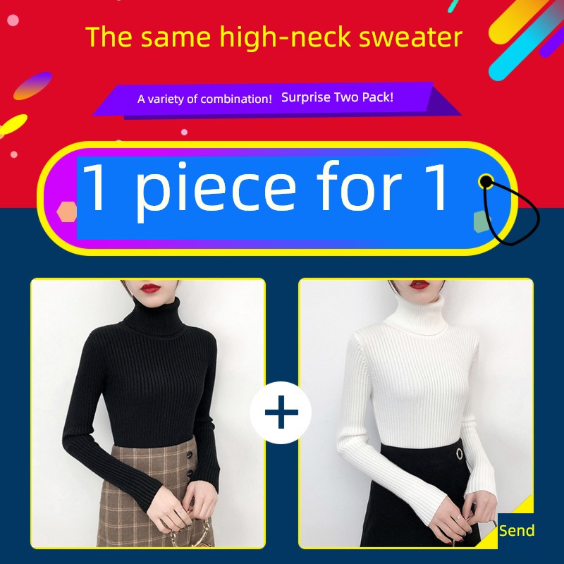 black knitting Inner lap Autumn and winter Self-cultivation High collar sweater