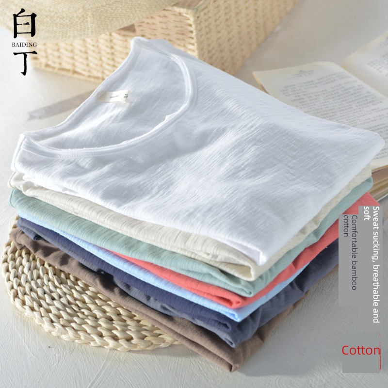 summer Thin money Slubby cotton leisure time V Collar short sleeve T-shirt