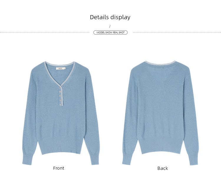 Vertical reduction Korean Fake two Splicing Condom V Collar sweater