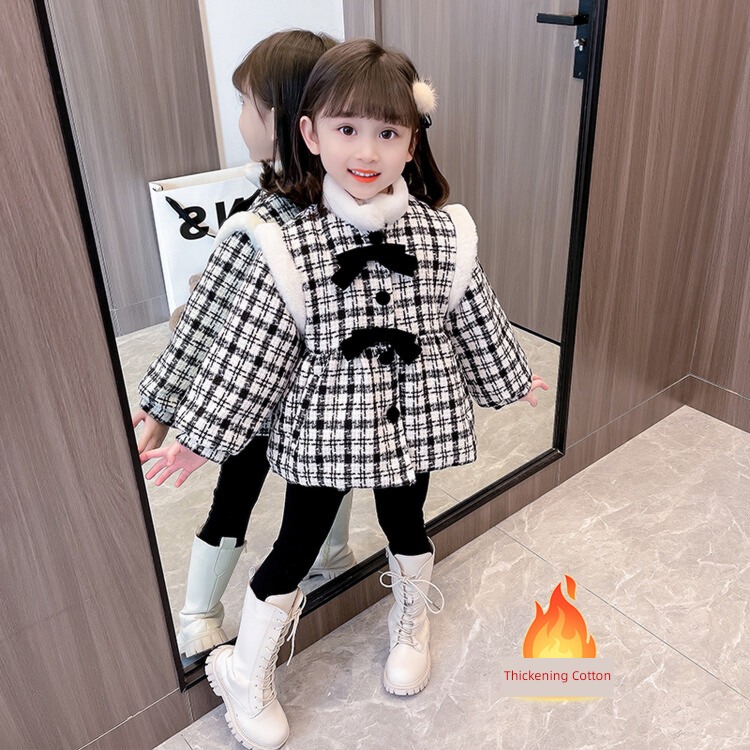 Baby girl Wool child lattice Foreign style winter loose coat