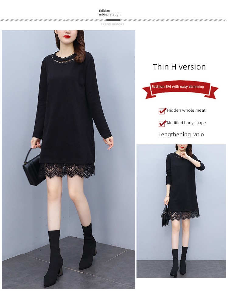 Lace stitching easy Show thin Cover meat knitting Dress