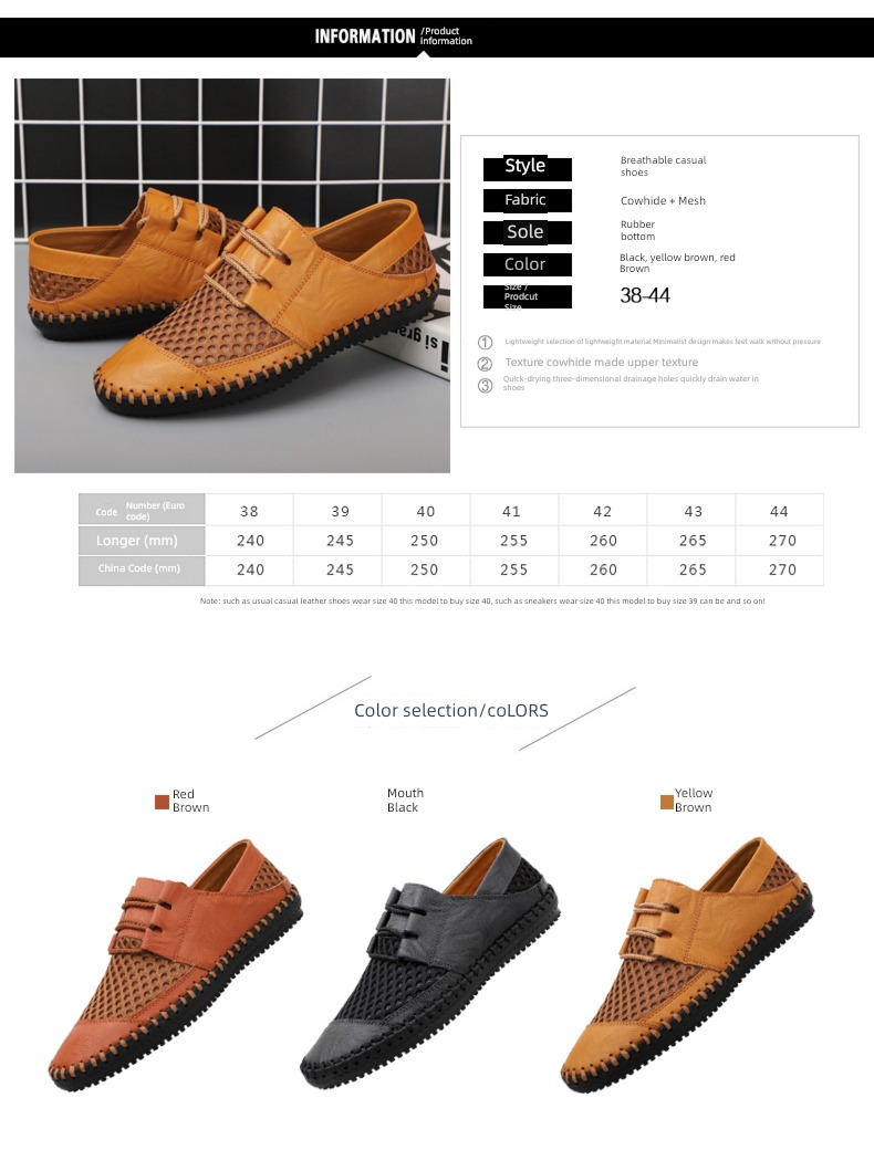 Hollow out Large mesh Old Beijing breathable Leak hole Men's leather shoes