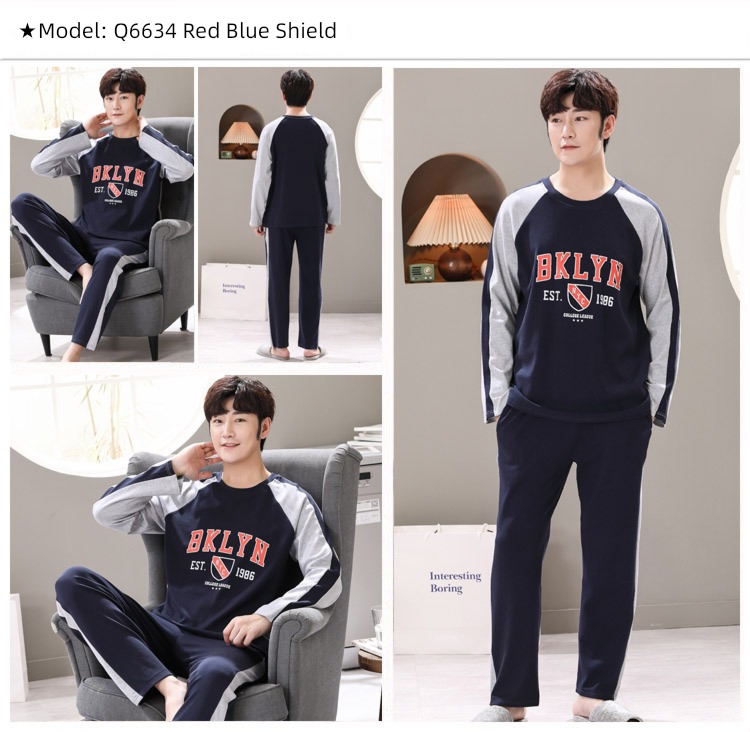 male Long sleeve Cotton Big size Autumn  summer suit pajamas
