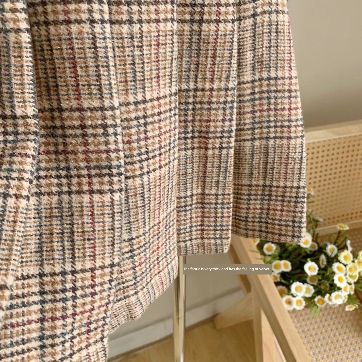 High waist Show thin Retro lattice Wool A word skirt