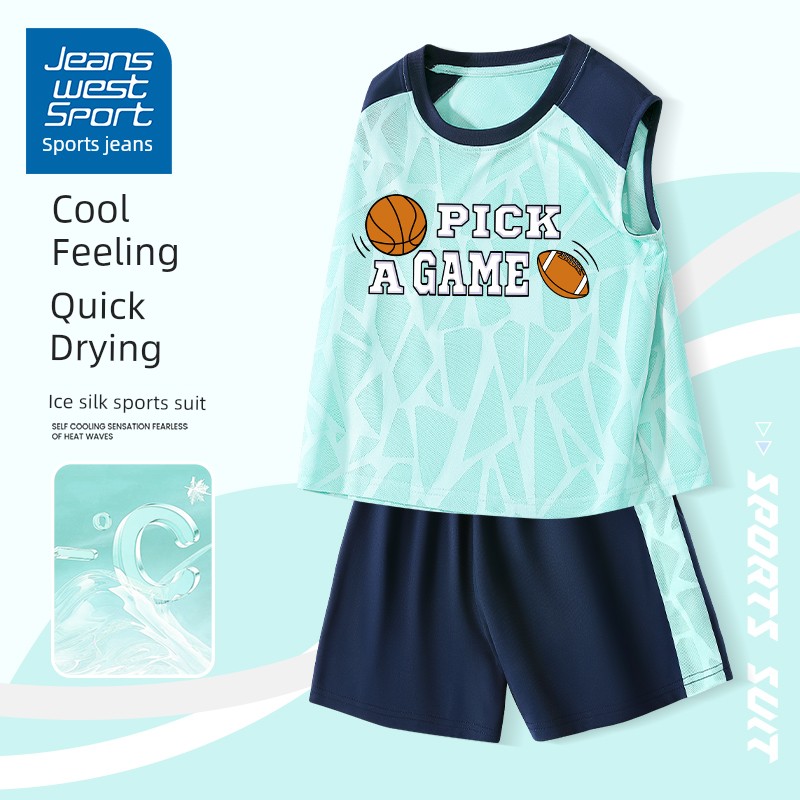 Sports Reebok Kidsren's Suit for Boys 2026 New Ice Silk Quick-Drying Summer Boys' Short-Sleeved Clothes for Older Kidsren — 5