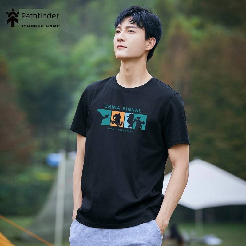 Pathfinder man black Xinjiang cotton Short sleeve T-shirt