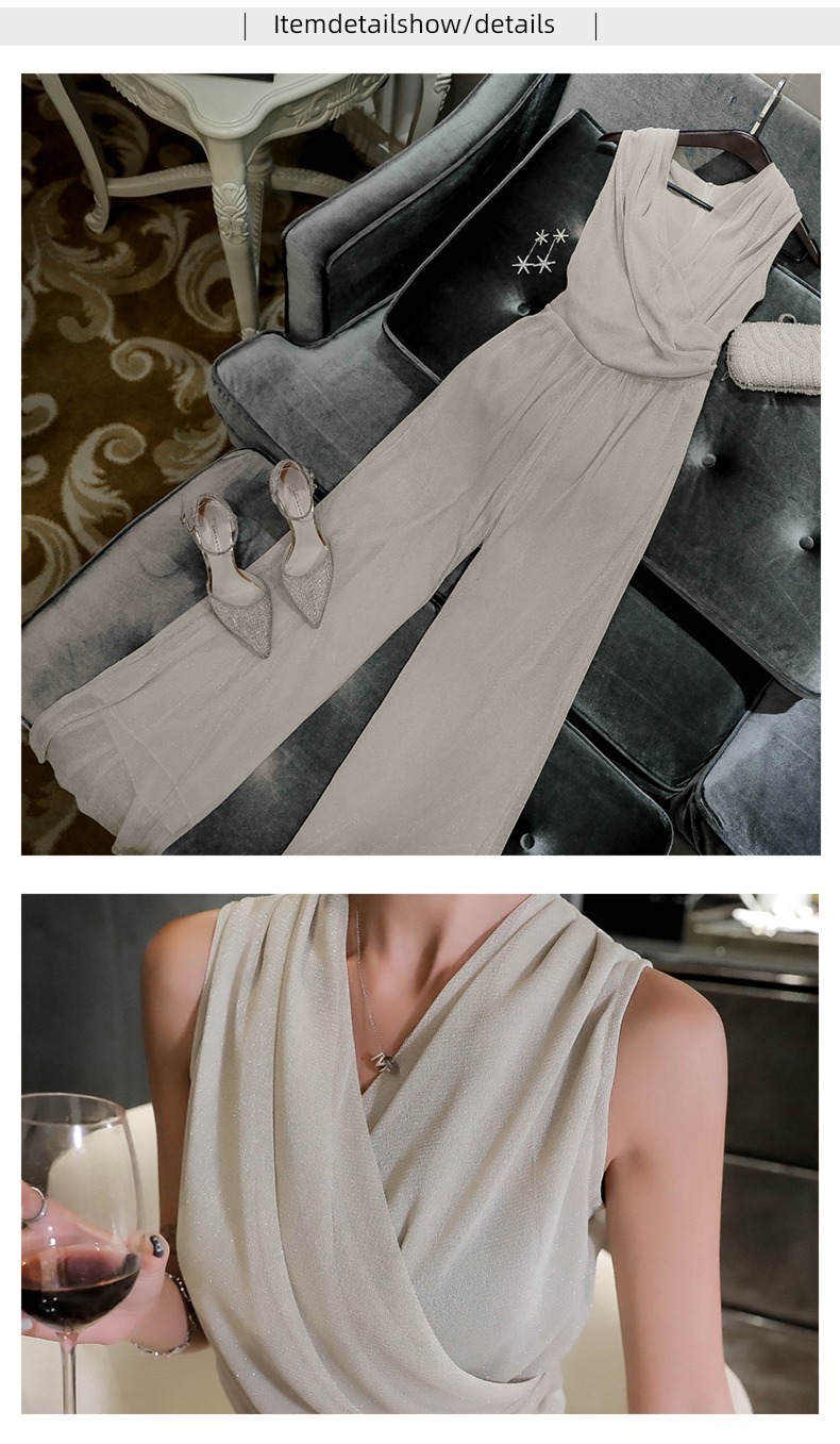 Chiffon fashion Straight cylinder easy High waist Sagging sensation Jumpsuits