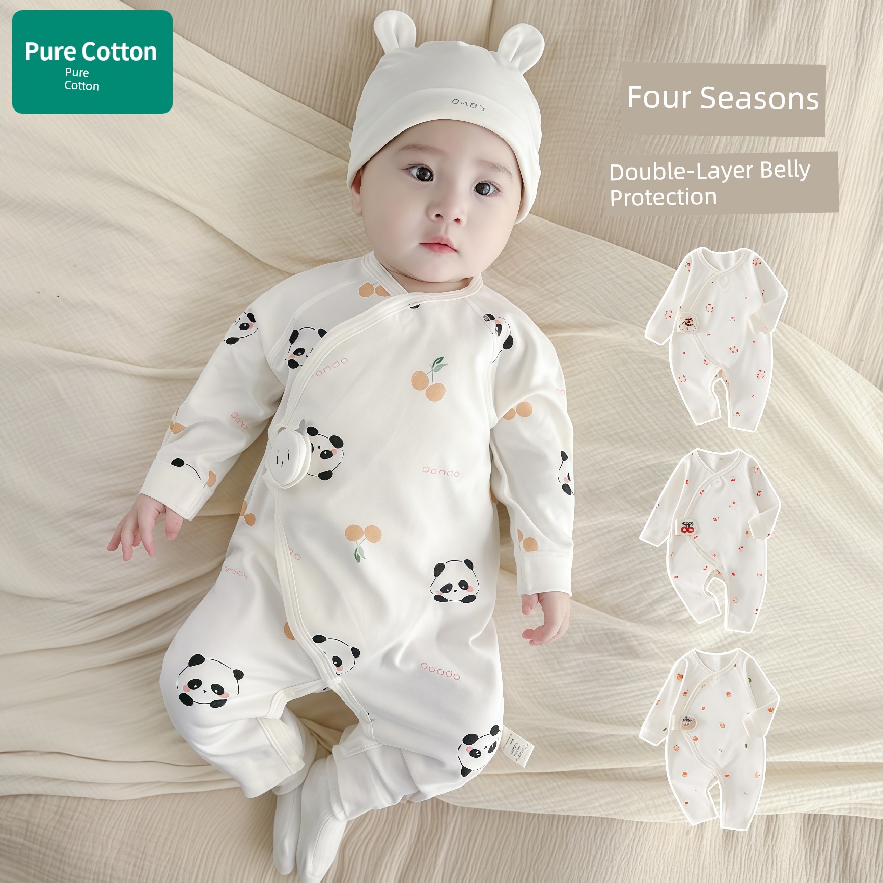 All-Cotton Baby Clothes for Newborns, Comfortable Romper for Boys and Girls, Autumn Style, Belly-Protecting Monk-Style Jumpsuit