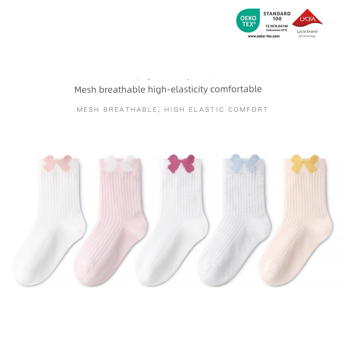 Girls' Socks, Summer Thin and Comfortable Seamless Children's Spring and Summer Mesh Mid-Tube Socks, Girls' Summer Bow Cotton Socks — 3