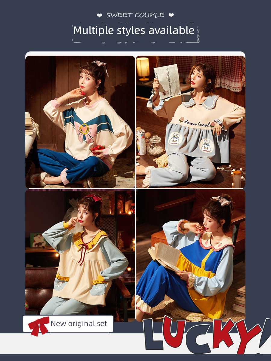 Internet celebrity ma'am pure cotton spring and autumn Big size lovely pajamas