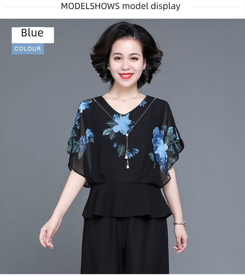 middle age mom T-shirt Foreign style Age reduction Chiffon shirt summer wear