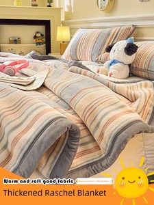Winter Laschel Blanket Thickened Heattech Coral Flannel Blanket Dormitory Striped Minimalist Cover Blanket Sofa Cover