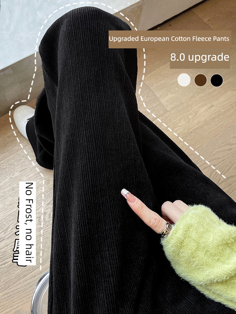 chenille  Spring, autumn and winter High waist black Plush Wide leg pants