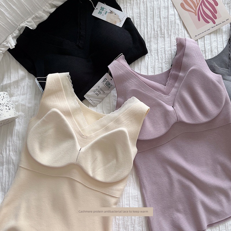 Cashmere protein Antibacterial lace Small square collar camisole vest