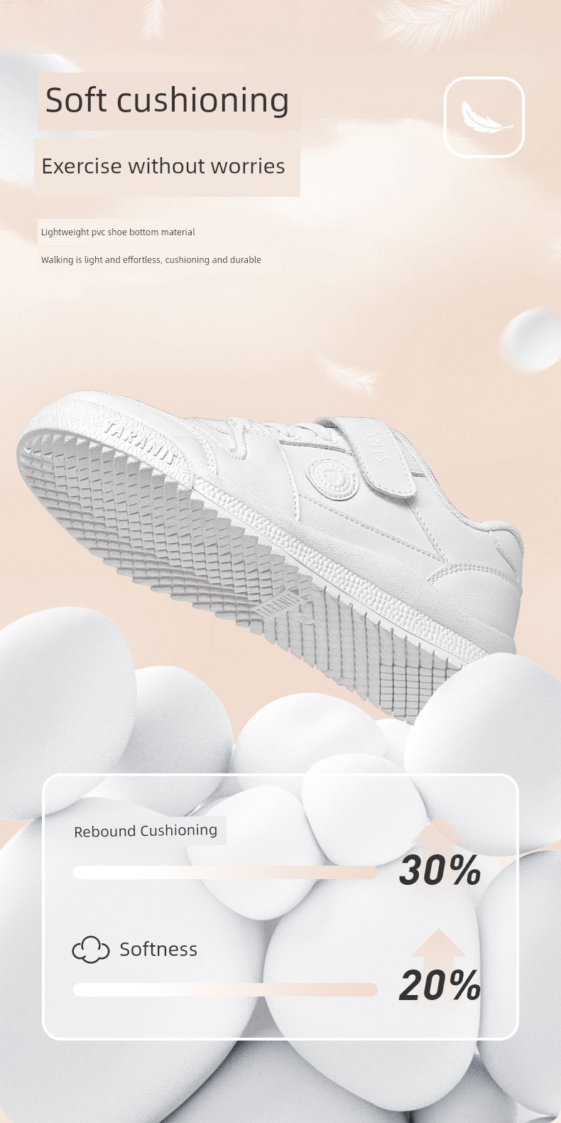 Tyrannis Kidsren's White Sports Shoes for Boys and Girls, Lightweight White Shoes for Campus, Versatile Casual White Sneakers — 3