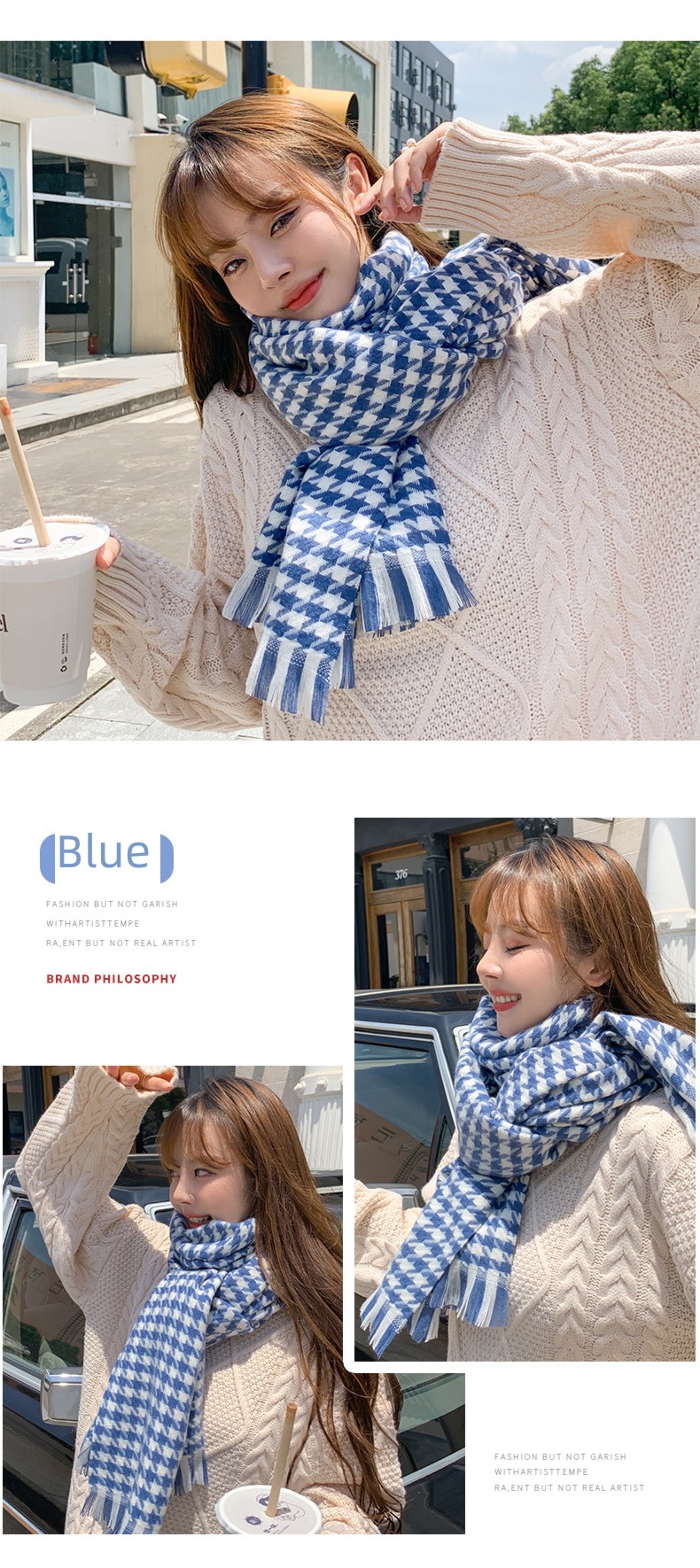 plover ins girl student Autumn and winter Korean version lattice scarf