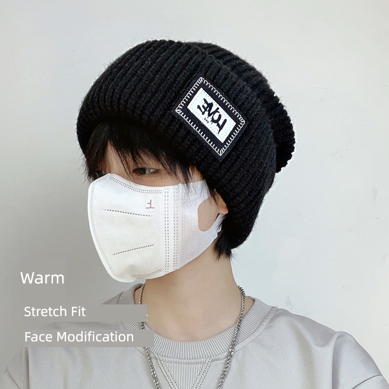 Hat male winter Korean version Versatile letter keep warm Ear protection Knitted hat winter Cold cap Cotton cap Baotou cap woolen hat