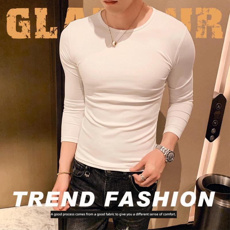 2 piece Korean version Autumn clothes Tight fitting white man Long sleeve T-shirt