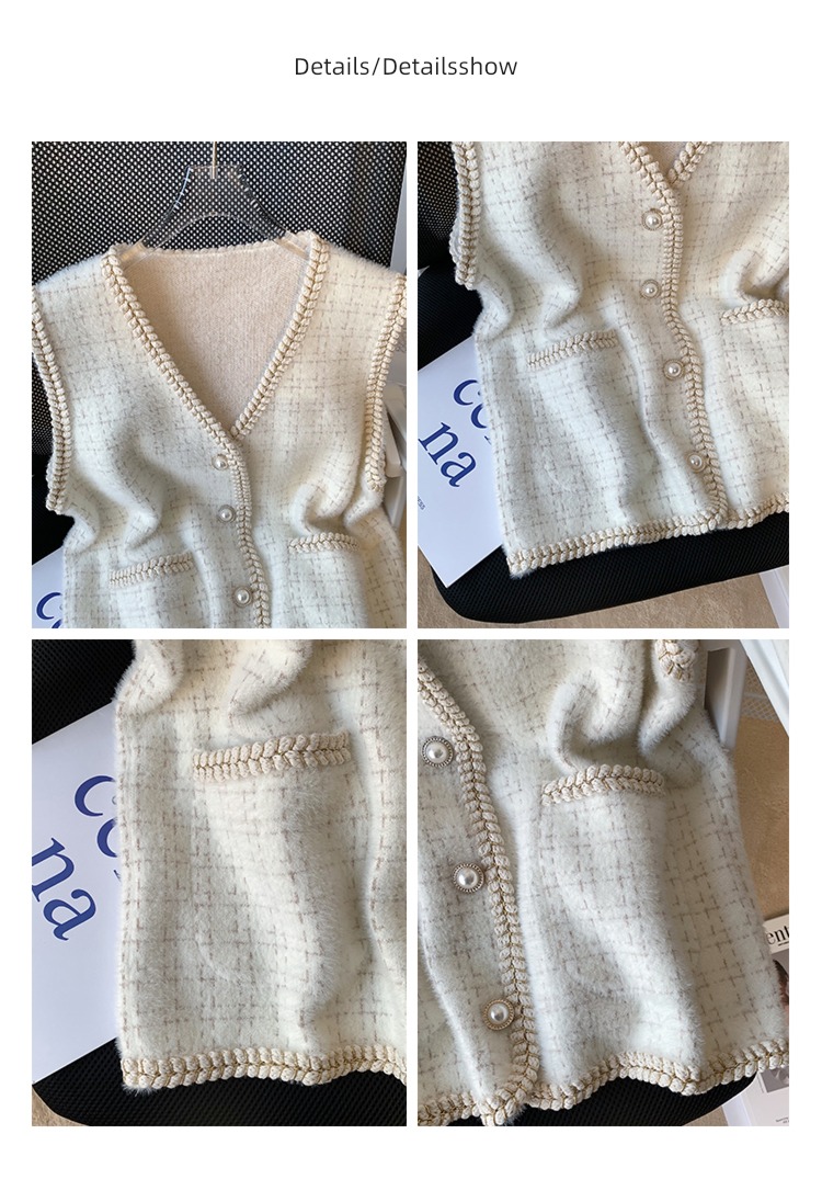 Little fragrance Mink hair V-neck ma'am knitting Vest