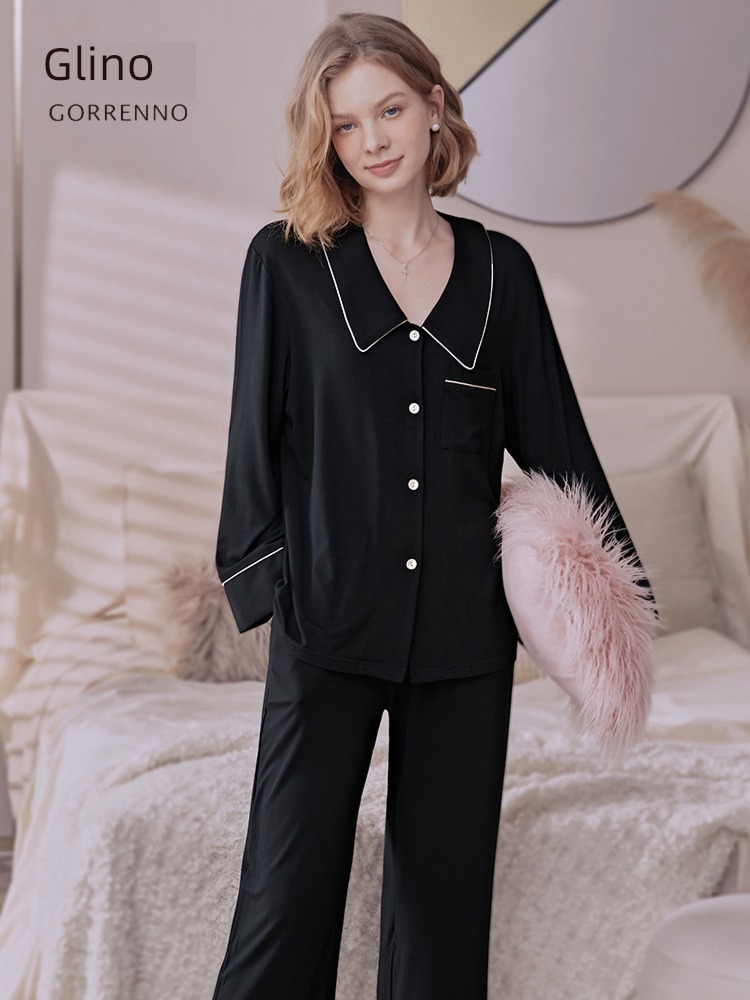 modal  Lino female winter Advanced sense black pajamas