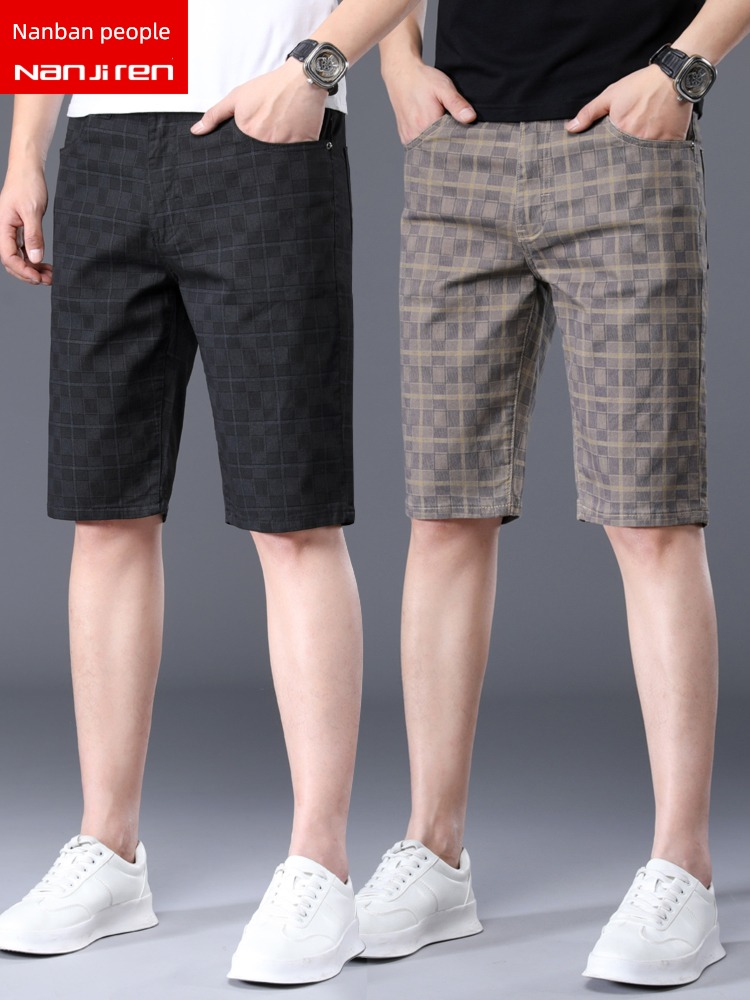 NGGGN lattice Thin money Ice silk leisure time 5 points shorts