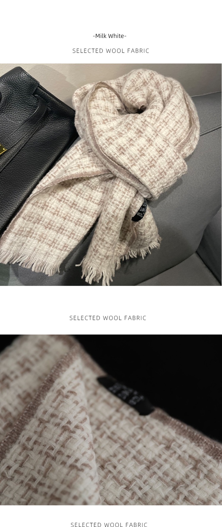 French wool weave female winter Short beard lattice scarf