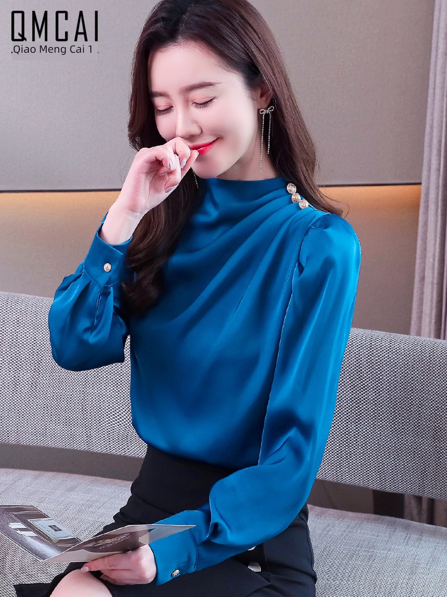 Satin shirt Long sleeve high-grade womanliness jacket acetic acid