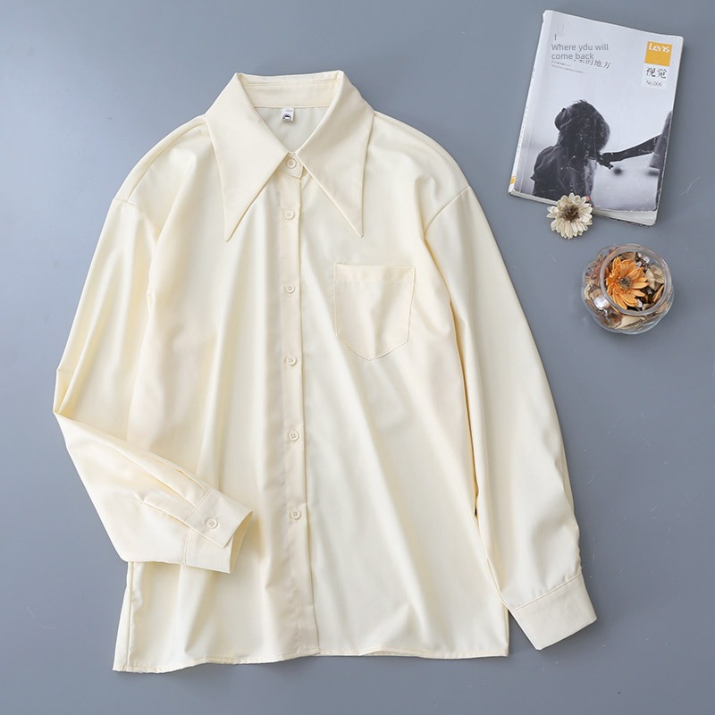 French Retro Yellow  female Versatile Long sleeve shirt