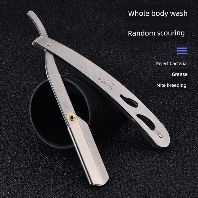 Stainless steel razor stand vintage beard knife barber shop hair stylist professional hair salon tool folding manual shaving