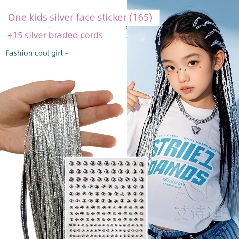 Kids Sweet Cool Silver Headband Hair Rope Elementary School Student Jazz Hip Hop Dreadlocks Headband Girl Ribbon Performance Headdress — 1
