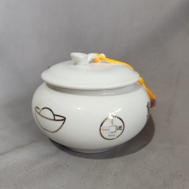 White Ruyi Cornucopia Ornaments with Lids, Yuanbao, Copper Coin Pattern, Ceramics, Cantonese, Decoration, Feng Shui