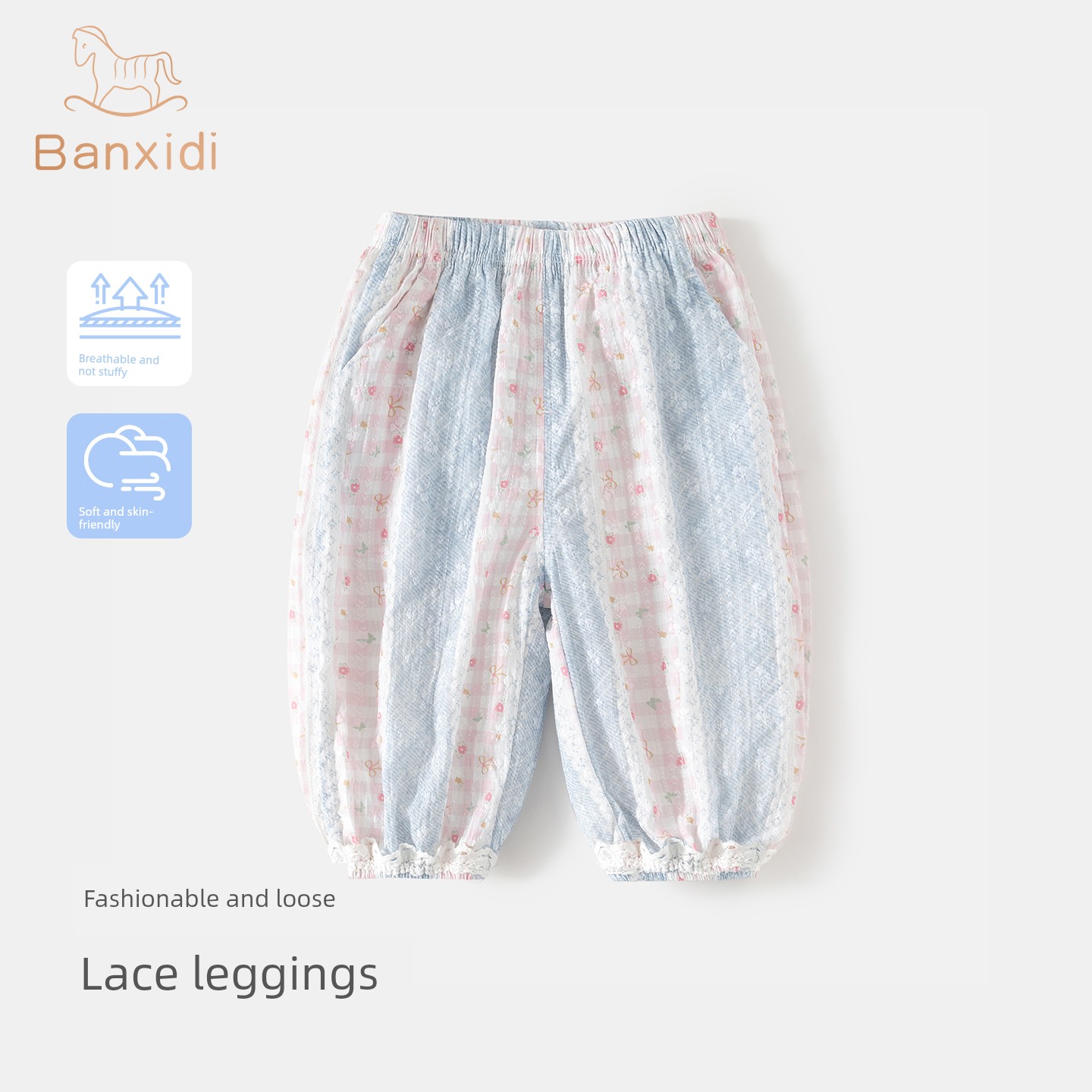 Banxidi 7A Antibacterial Girls' Pants Summer New Thin Nine-Point Pants for Babies Summer Children's Princess Anti-Mosquito Pants