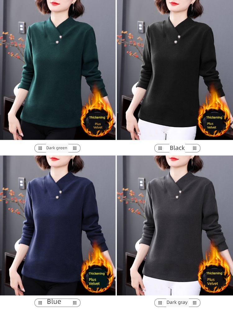Long sleeve T-shirt Plush keep warm Half high collar Undershirt