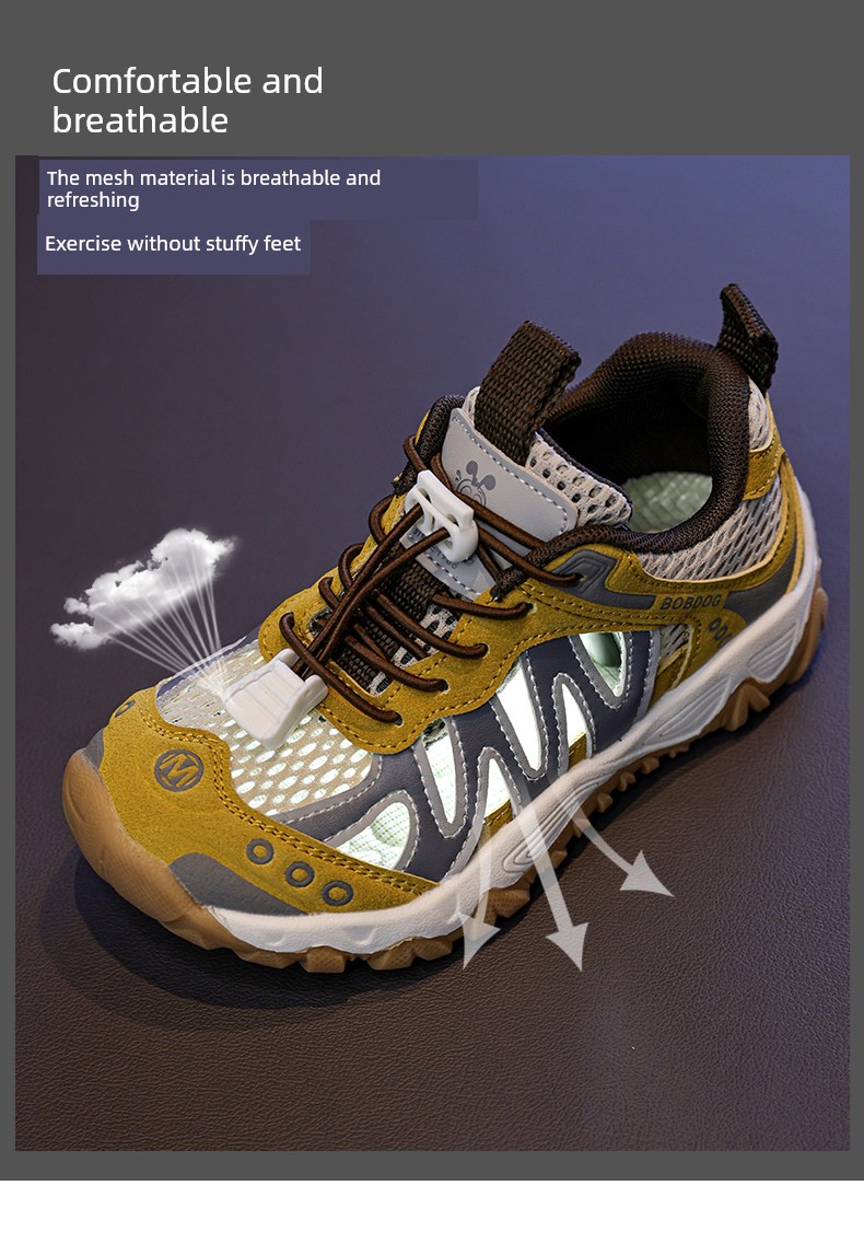 Babudou Boys' Sports Shoes 2026 New Summer Children's Mesh Breathable Non-Slip Hiking Thin Mesh Shoes with Hollow Design — 9