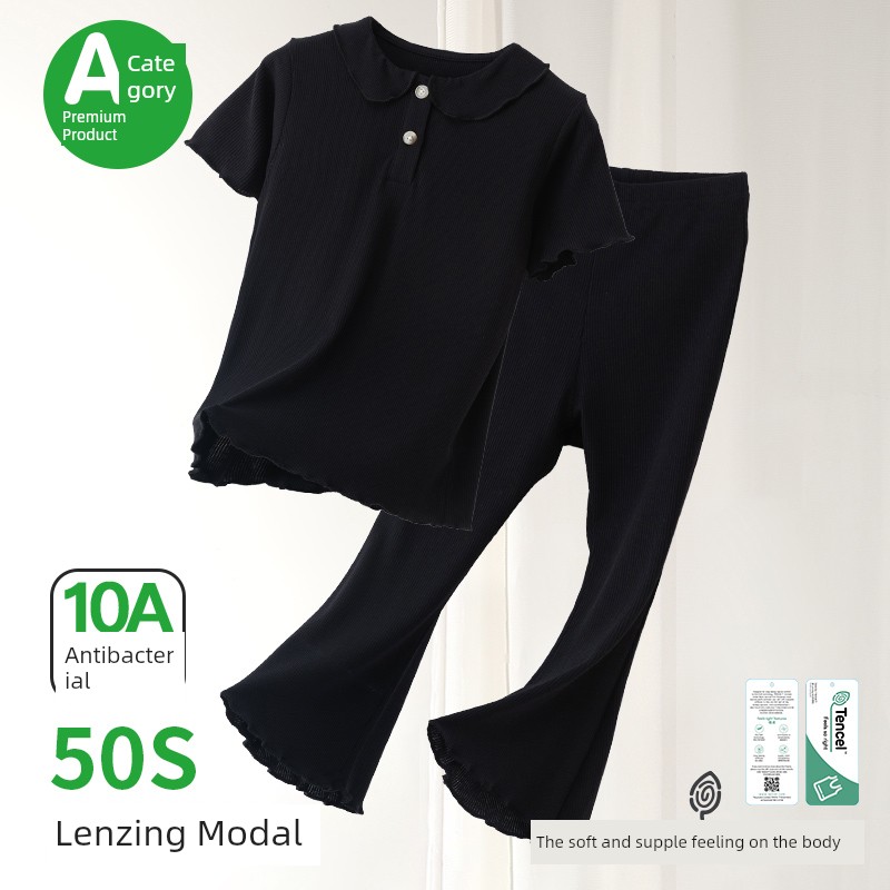 Category a Girls' Flared Pants, Summer Thin Leggings, Black Children's Cropped Pants, Modal Baby Flared Pants, White — 3