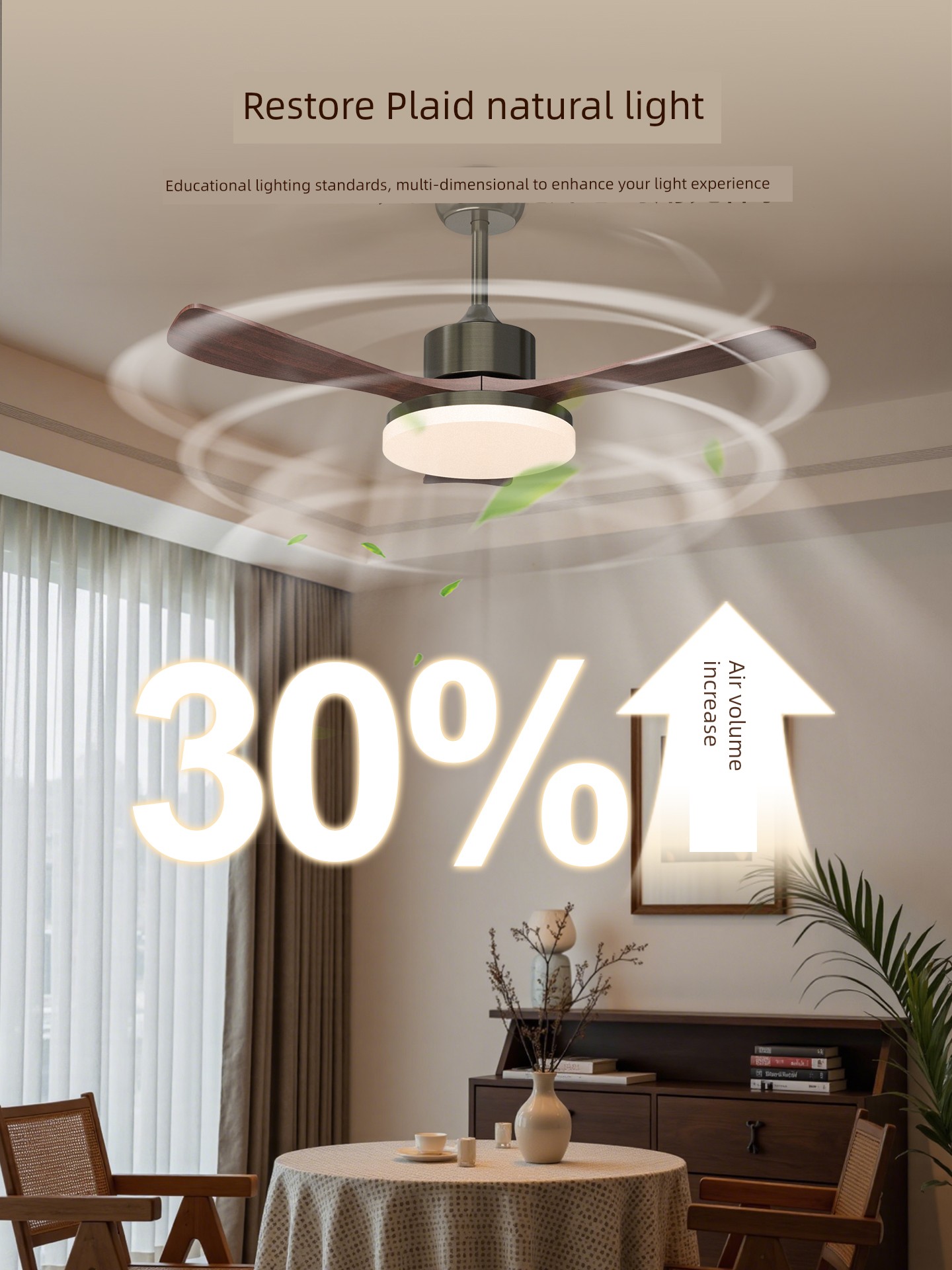 Ceiling Fan Electric Fan 2026 New Model Home Use Mid-Century Style Silent Abs Straight Blade Living Room Bedroom Dining Room Lamp R335