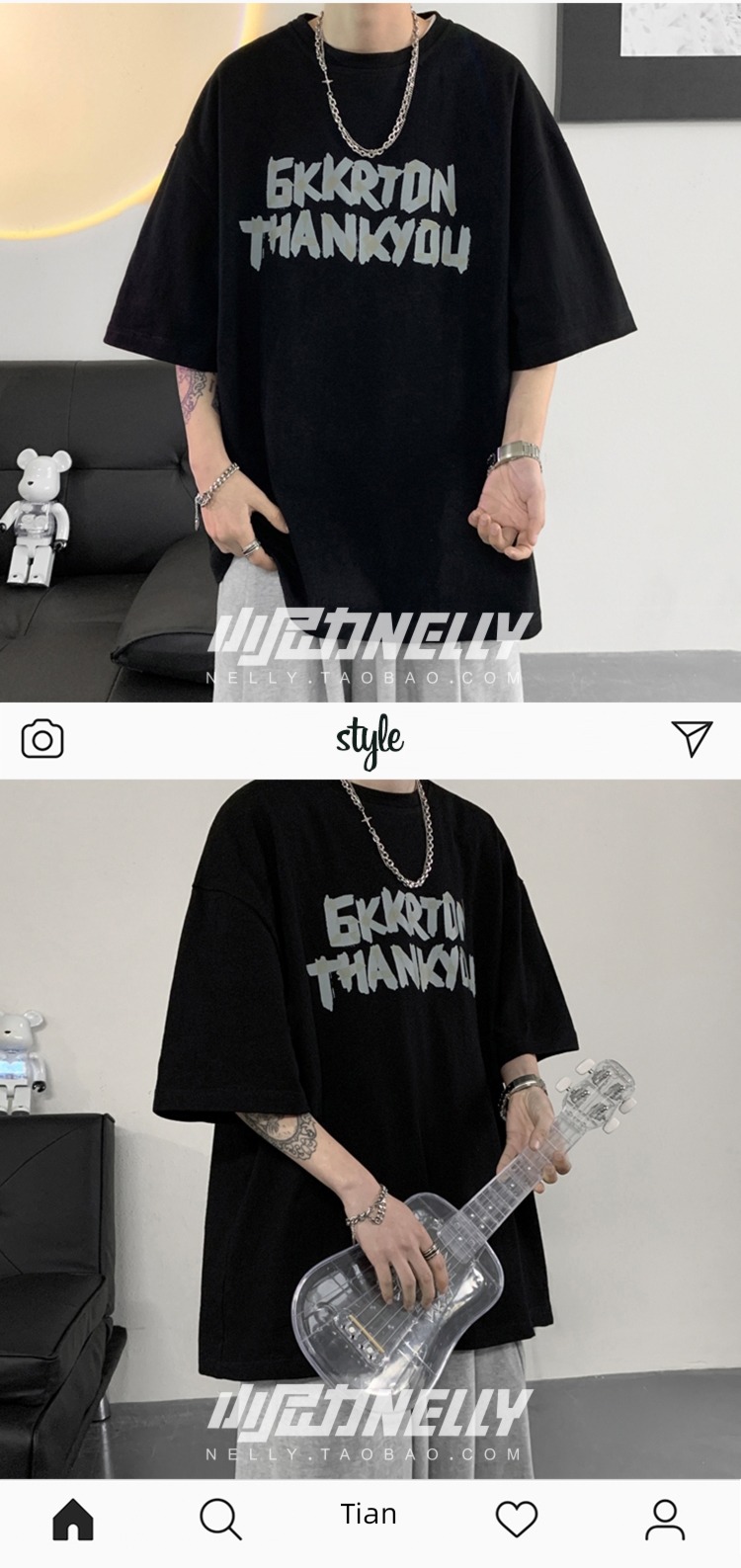 printing Round neck easy personality Middle sleeve BF wind T-shirt