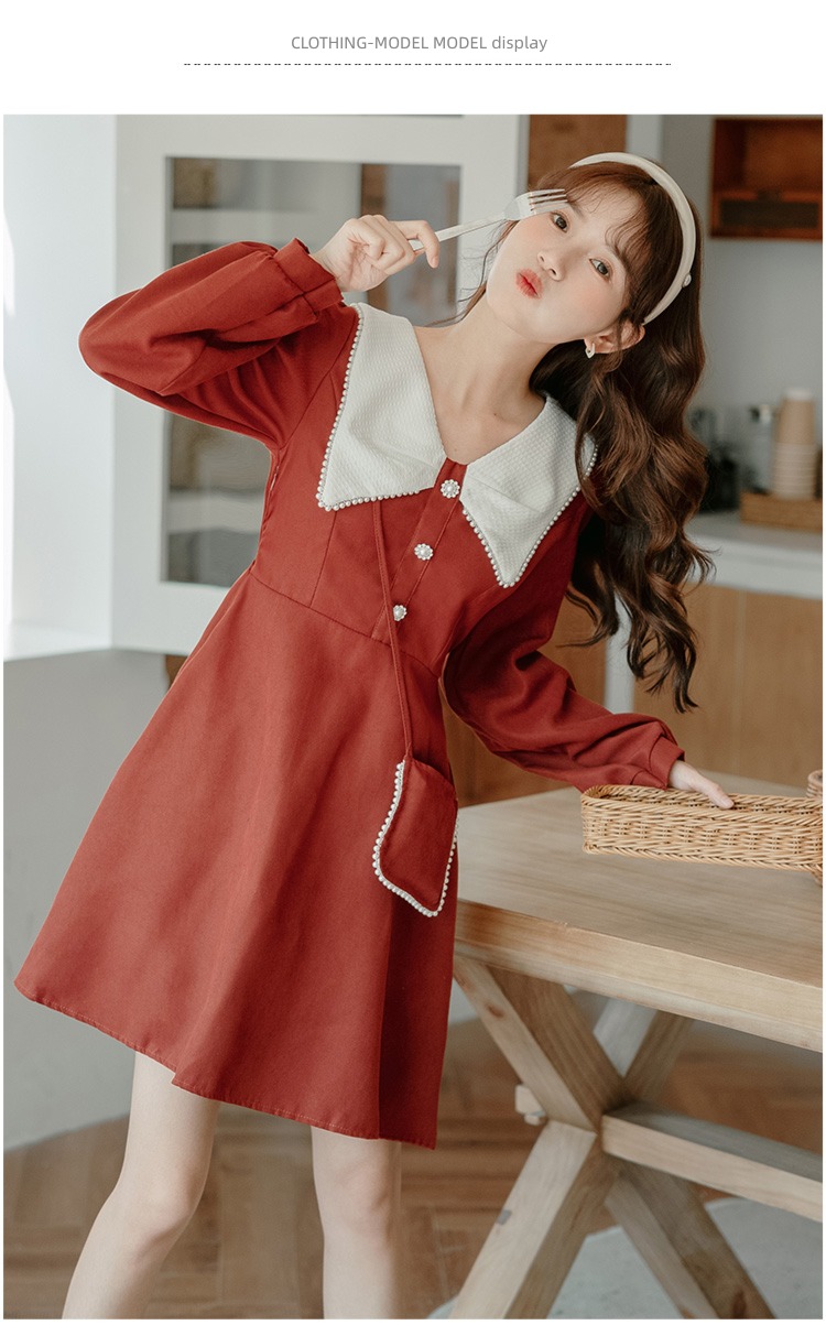 Retro Fengzi female Autumn and winter unique Long sleeve Dress