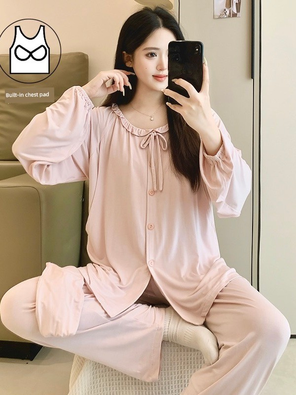 Modal Maternity Pajamas with Chest Pads, Summer Thin Style, Suitable for Postpartum and Breastfeeding Mothers, Spring and Summer Models