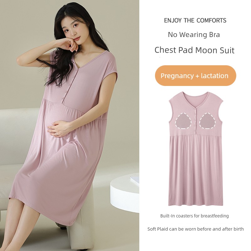 Pregnant Woman's Nightdress Summer Thin Nursing Dress Summer Modal Postpartum Pajamas Nursing Sleeping Dress Summer Clothing Dress — 1