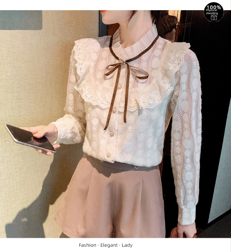 Early autumn ma'am Inner lap Long sleeve Foreign style Chiffon Lace
