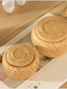Handmade Bamboo Woven Double-Layer Charcoal Basket Storage Box for Pu'Er Tea, Tea Canister, Flower Tea, Dragon Ball Tea,