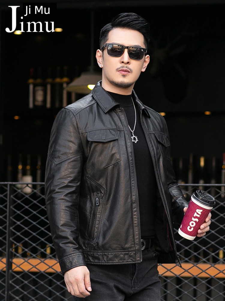 autumn Self-cultivation Lapel have cash less than that is registered in the accounts loose coat tide genuine leather leather clothing