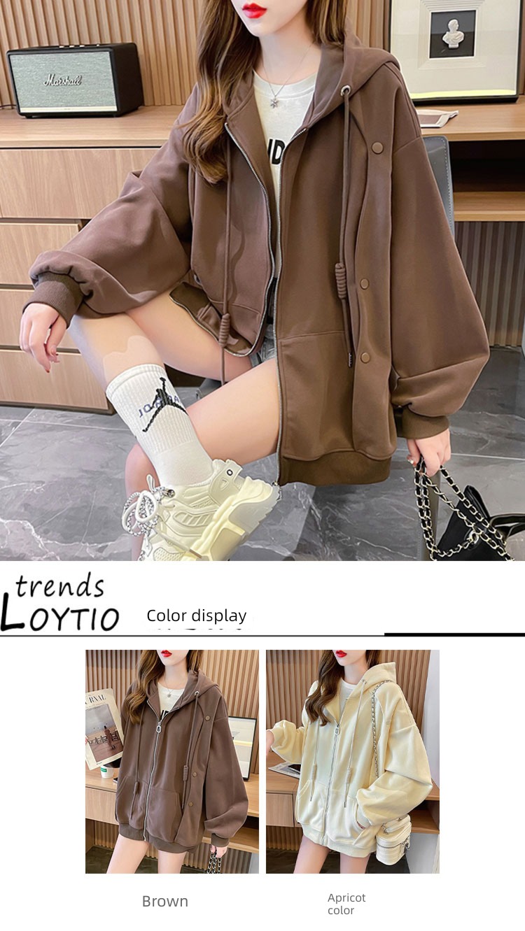 Thick style Cardigan loose coat Foreign style Simplicity Solid color Sweater