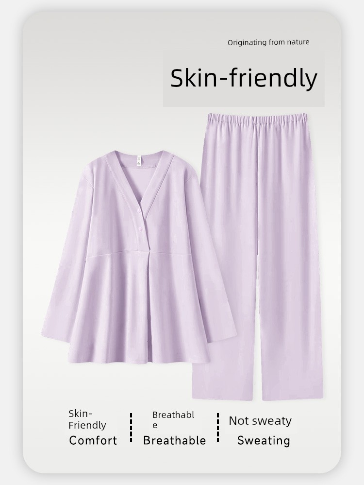 Postpartum Clothing, Pure Cotton Maternity Pajamas, Sweat-Absorbent Nursing Wear for Postpartum Women, Summer Thin Style Maternity Autumn and Winter Home — 2