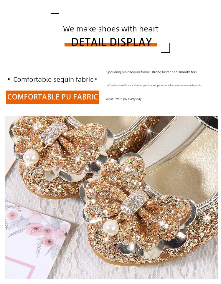 Girls' High-Heeled Shoes 2026 New Spring and Autumn Princess Shoes Round-Toe Performance Shoes Little Girls' Gold Host Performance Shoes — 5