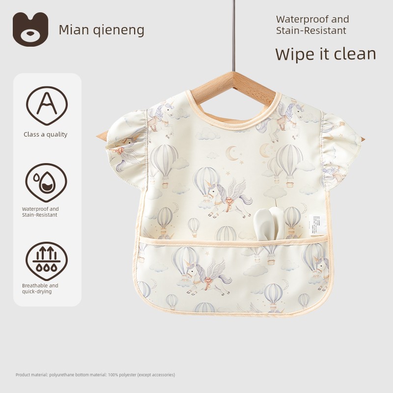 Baby Smock, Kidsren's Eating Bib, Baby Food Supplement, Waterproof and Anti-Dirty, Lace Sleeves for Baby Girls, Summer Thin Apron — 3